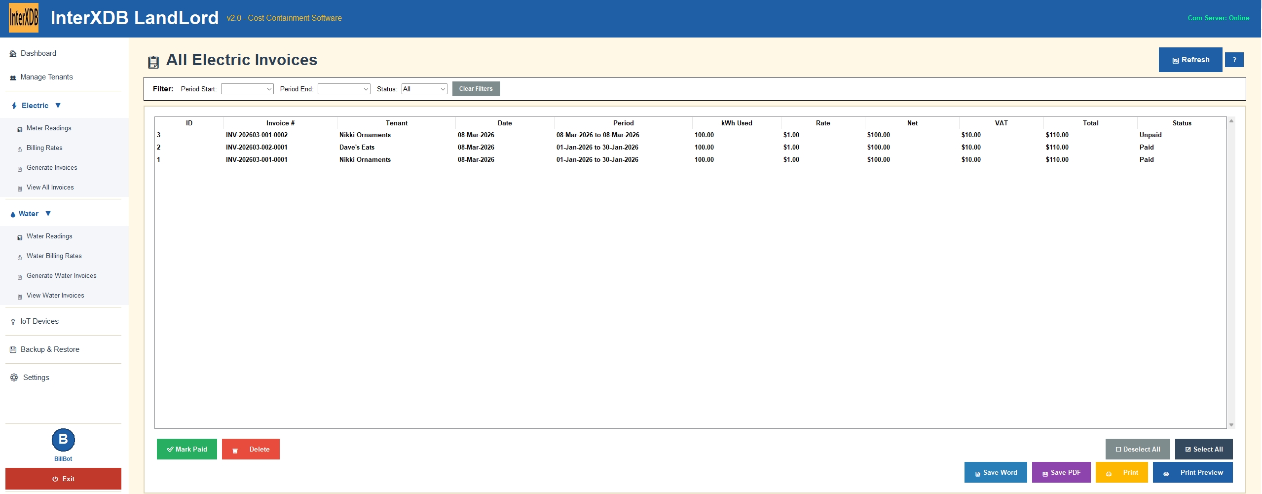 Electric Invoices
